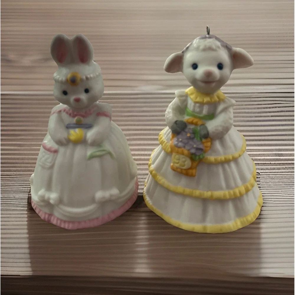 Hallmark Vintage Easter Ornaments Bells 1991 Lovely Lamb & 1992‎ Belle Bunny